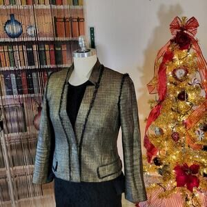 Rachel Zoe Cotton Gold & Black Metallic Blazer Coat Magnet Button Size 10